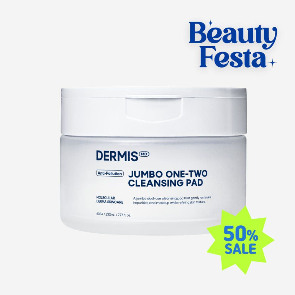 DERMIS MD Anti-Pollution Jumbo One-Two Cleansing Pad 60 Pads Makeup Remover Micellar Facial Cleanser _ Made in KOREA